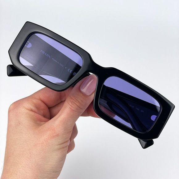 Prada PR06YS 02Z01O Sunglasses Black Blue Rectangle Unisex - Picture 5 of 14